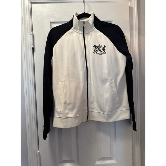 Lauren Ralph Lauren Zip Up Jacket Crest Cream Black Women's Large Ivory - Picture 1 of 10